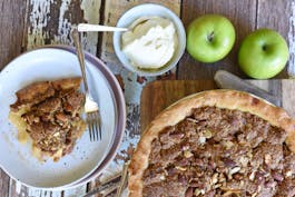 Apple Crumble High Pie Slice Out Overhead