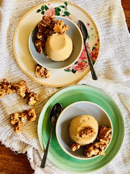 Brown Sugar Panna Cotta with popcorn