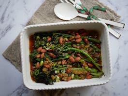 Charred Broccollini with Almond and Raisin Vinaigrette