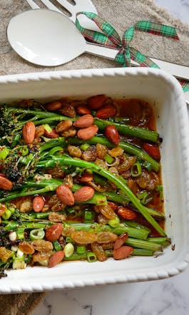 Charred Broccollini with Almond and Raisin Vinaigrette1