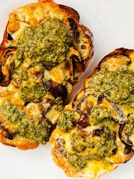 Cheesy Mushroom Toasties with Salsa Verde