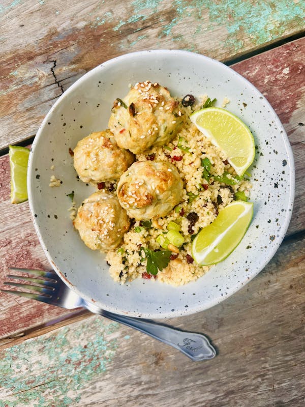 Chicken Meatballs with Lime Barberry Couscous