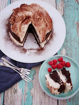 Chocolate Cake with Coffee Cream slic out P Fotor