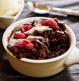 Chocolate Self Saucing Pudding With Raspberries