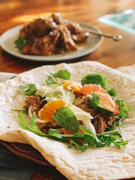 Citrus Mint And Fennel Salad With Flatbread And Slow Roast Lamb Fotor