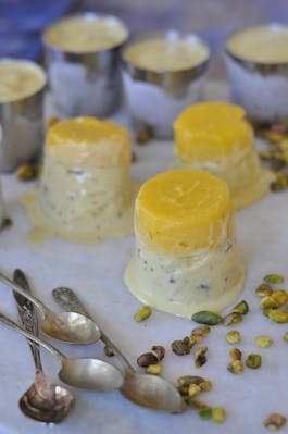 Curried Pistachio Kulfi with Mango Puree