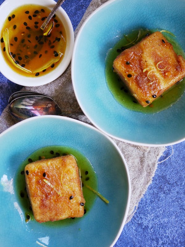 Deep Fried Custard with Spiced Passionfruit Syrup P Thermomix