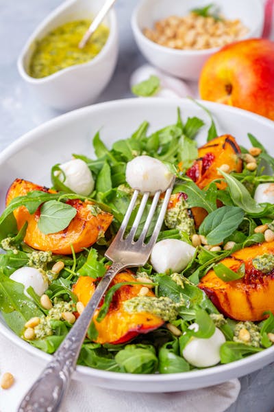 Grilled Nectarine Salad with Pesto