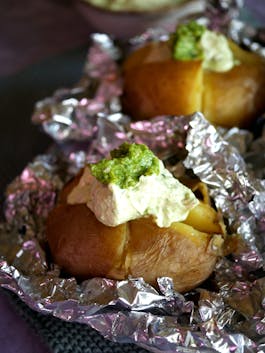 Jacket Potatoes with Pesto Sour Cream P TENINA