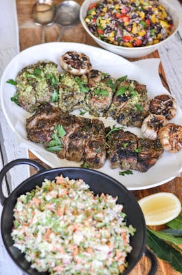 Jerked Lamb Roast Italian Lamb Roast Brussels Sprouts Coleslaw And Black Beans And Rice