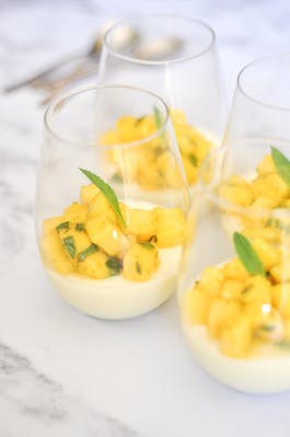 Kaffir Lime Panna Cotta With Mango Mint Salsa 1