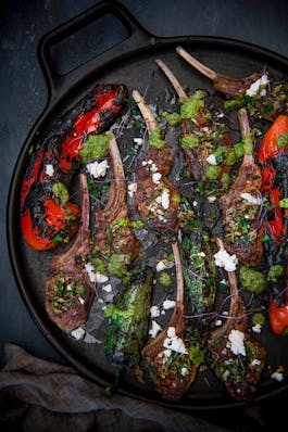 Lamb Cutlets with Chimichurri and peppers