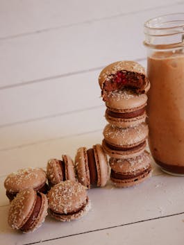 Lamington Macarons with Choc Milk CU P TENINA