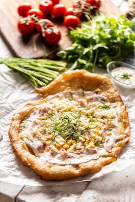 Langos with ham and cheese