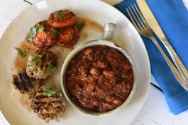 Maple Chipotle Baked Beans With Sausage Patties