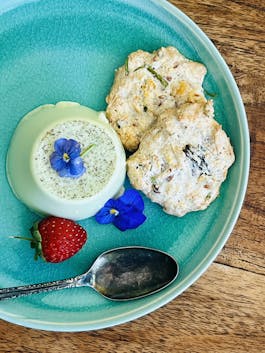 Pandan Panna Cotta with Lime Leaf Cookies