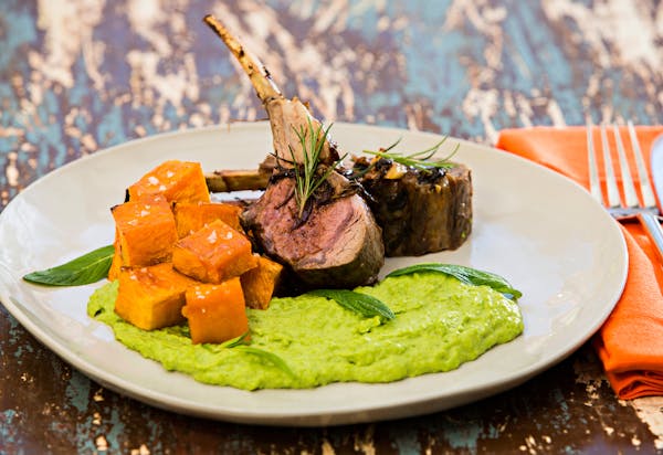 Rack-of-Lamb-with-pea-puree-and-maple-roasted-pumpkin