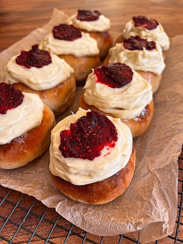 Raspberry and White Chocolate Easter Buns