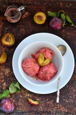 Roasted Plum and cinnamon ice cream