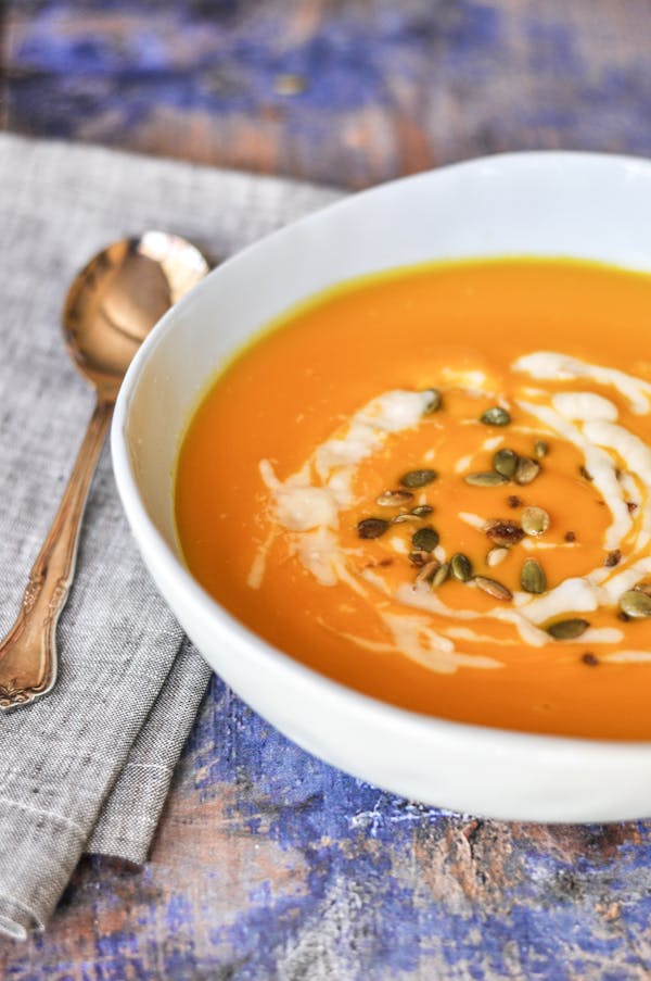 Silky Smooth Pumpkin Soup With Roasted Onion Cream 1