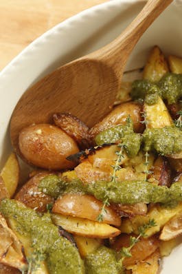 Smash H It Potatoes with Salsa Verde