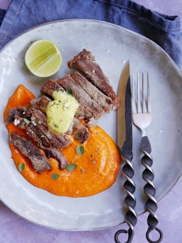 Sous Vide Steak with Red Capiscum Puree TENINA