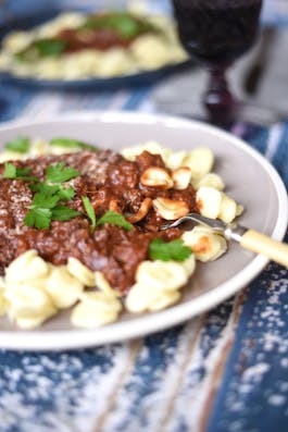 Spicy Pork Sausage Ragu with chocolate