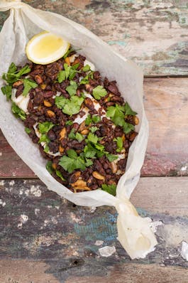 Steamed Fish Fillets with Chorizo Almond Crumble