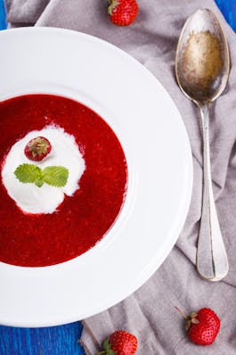 Strawberry Rhubarb Soup with Ice cream