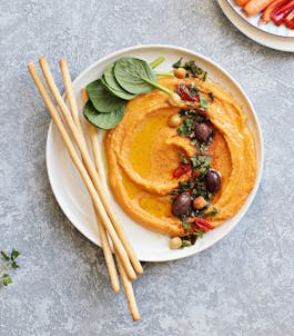 Sweet Potato Hummus with confit garlic cropped